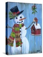 Snowman and Lovebirds-Marilyn Dunlap-Stretched Canvas