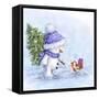 Snowman and Robin 7-MAKIKO-Framed Stretched Canvas