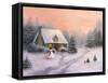 Snowman Cottage-Kendall James-Framed Stretched Canvas