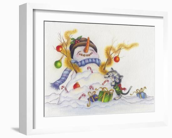 Snowman-Cuddles-Cindy Wider-Framed Giclee Print