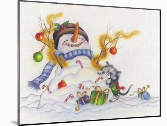 Snowman-Cuddles-Cindy Wider-Mounted Giclee Print