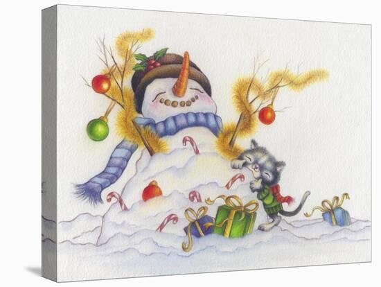 Snowman-Cuddles-Cindy Wider-Stretched Canvas