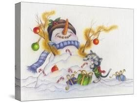 Snowman-Cuddles-Cindy Wider-Stretched Canvas