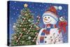 Snowman Decorating Tree-William Vanderdasson-Stretched Canvas