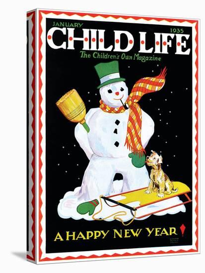 Snowman & Dog - Child Life, January 1935-Eleanor Mussey Young-Stretched Canvas