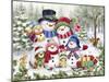 Snowman Family in Wood-MAKIKO-Mounted Giclee Print