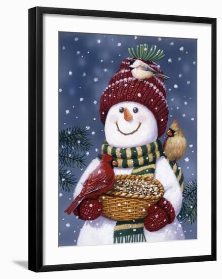 Snowman Feeding Birds-William Vanderdasson-Framed Giclee Print