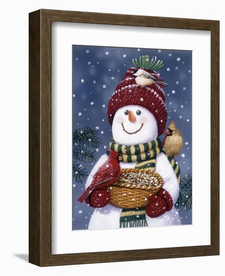 Snowman Feeding Birds-William Vanderdasson-Framed Giclee Print