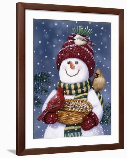 Snowman Feeding Birds-William Vanderdasson-Framed Giclee Print