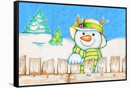 Snowman Fence-Valarie Wade-Framed Stretched Canvas