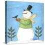 Snowman Green Blackbird-Melinda Hipsher-Stretched Canvas