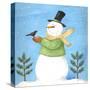 Snowman Green Blackbird-Melinda Hipsher-Stretched Canvas