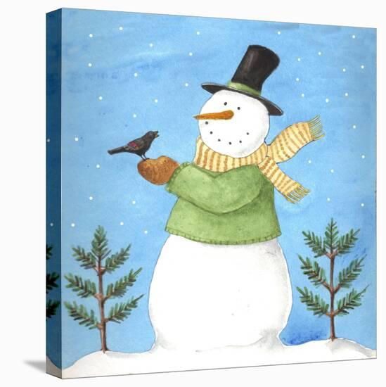 Snowman Green Blackbird-Melinda Hipsher-Stretched Canvas