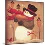 Snowman Holding a Basket Standing Near 3 Bird Houses with a Red Bird and a Bunny-Beverly Johnston-Mounted Giclee Print