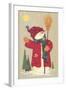 Snowman Holding a Broom, Waving to Someone in the Distance-Beverly Johnston-Framed Giclee Print