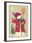 Snowman Holding a Broom, Waving to Someone in the Distance-Beverly Johnston-Framed Giclee Print