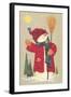 Snowman Holding a Broom, Waving to Someone in the Distance-Beverly Johnston-Framed Giclee Print