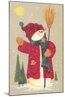 Snowman Holding a Broom, Waving to Someone in the Distance-Beverly Johnston-Mounted Giclee Print