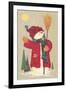 Snowman Holding a Broom, Waving to Someone in the Distance-Beverly Johnston-Framed Giclee Print