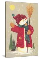 Snowman Holding a Broom, Waving to Someone in the Distance-Beverly Johnston-Stretched Canvas