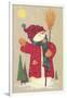 Snowman Holding a Broom, Waving to Someone in the Distance-Beverly Johnston-Framed Giclee Print