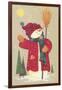 Snowman Holding a Broom, Waving to Someone in the Distance-Beverly Johnston-Framed Giclee Print