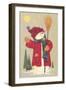 Snowman Holding a Broom, Waving to Someone in the Distance-Beverly Johnston-Framed Giclee Print