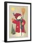 Snowman Holding a Broom, Waving to Someone in the Distance-Beverly Johnston-Framed Giclee Print