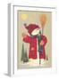 Snowman Holding a Broom, Waving to Someone in the Distance-Beverly Johnston-Framed Giclee Print