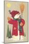 Snowman Holding a Broom, Waving to Someone in the Distance-Beverly Johnston-Mounted Giclee Print