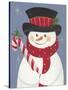 Snowman Holding a Candy Cane-Beverly Johnston-Stretched Canvas