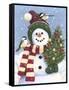 Snowman Holding a Christmas Tree-William Vanderdasson-Framed Stretched Canvas