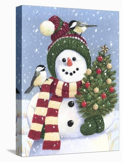 Snowman Holding a Christmas Tree-William Vanderdasson-Stretched Canvas