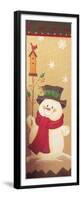 Snowman Holding a Holly Branch with a Bird House on Top of it Red Bird-Beverly Johnston-Framed Premium Giclee Print