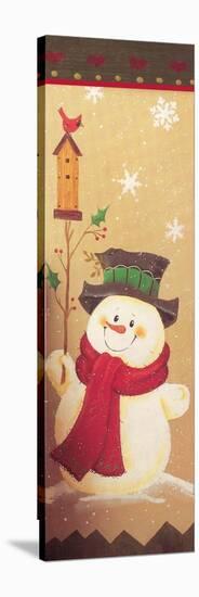 Snowman Holding a Holly Branch with a Bird House on Top of it Red Bird-Beverly Johnston-Stretched Canvas