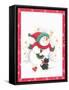 Snowman Holding a Wreath with a Black Dog and a Small Red Bird in the Snow-Beverly Johnston-Framed Stretched Canvas