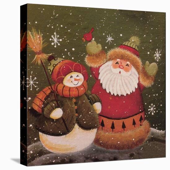 Snowman (Holding Broom) and Santa (Holding Red Bird)-Beverly Johnston-Stretched Canvas