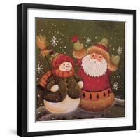 Snowman (Holding Broom) and Santa (Holding Red Bird)-Beverly Johnston-Framed Giclee Print