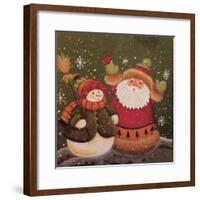 Snowman (Holding Broom) and Santa (Holding Red Bird)-Beverly Johnston-Framed Giclee Print