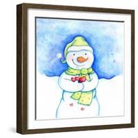 Snowman Holding Hearts-Valarie Wade-Framed Giclee Print