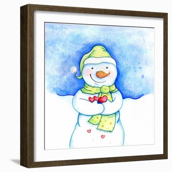 Snowman Holding Hearts-Valarie Wade-Framed Giclee Print