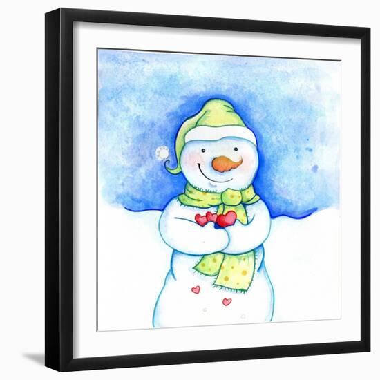 Snowman Holding Hearts-Valarie Wade-Framed Giclee Print