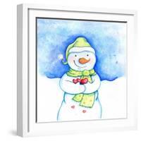 Snowman Holding Hearts-Valarie Wade-Framed Giclee Print