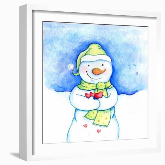 Snowman Holding Hearts-Valarie Wade-Framed Giclee Print