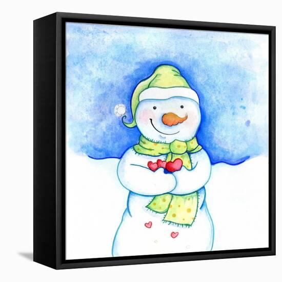 Snowman Holding Hearts-Valarie Wade-Framed Stretched Canvas