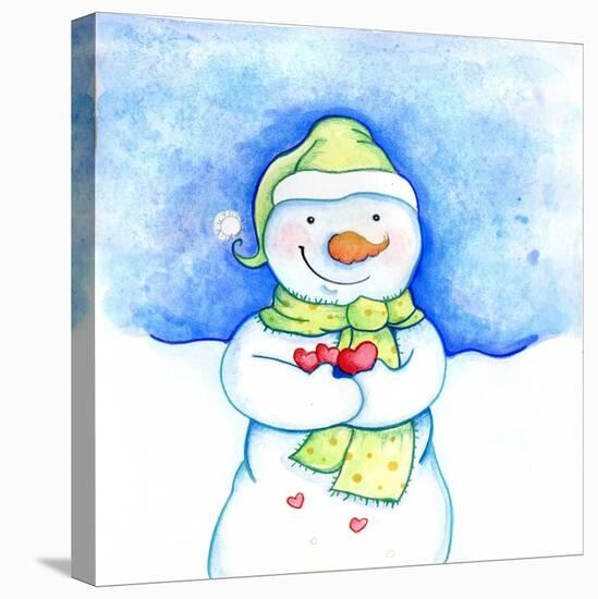 Snowman Holding Hearts-Valarie Wade-Stretched Canvas