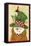 Snowman in Brown and Green-Beverly Johnston-Framed Stretched Canvas