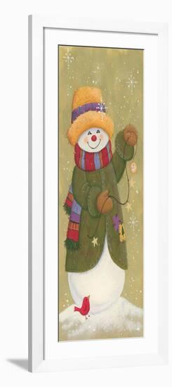 Snowman in Jacket, Scarf, and Hat Holding a Pocket Watchtis the Season.....-Beverly Johnston-Framed Giclee Print