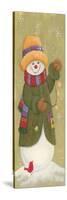 Snowman in Jacket, Scarf, and Hat Holding a Pocket Watchtis the Season.....-Beverly Johnston-Stretched Canvas