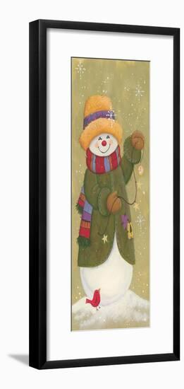 Snowman in Jacket, Scarf, and Hat Holding a Pocket Watchtis the Season.....-Beverly Johnston-Framed Giclee Print